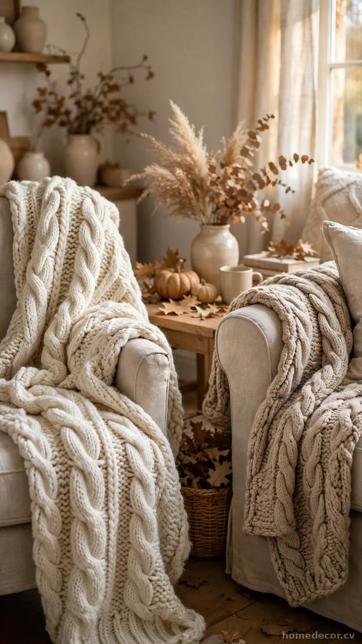 Chunky Knit Throws in Ivory and Oatmeal