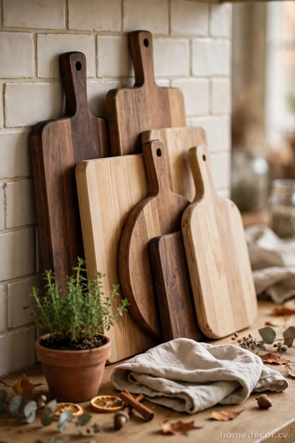 Layer Wooden Cutting Boards Against the Backsplash