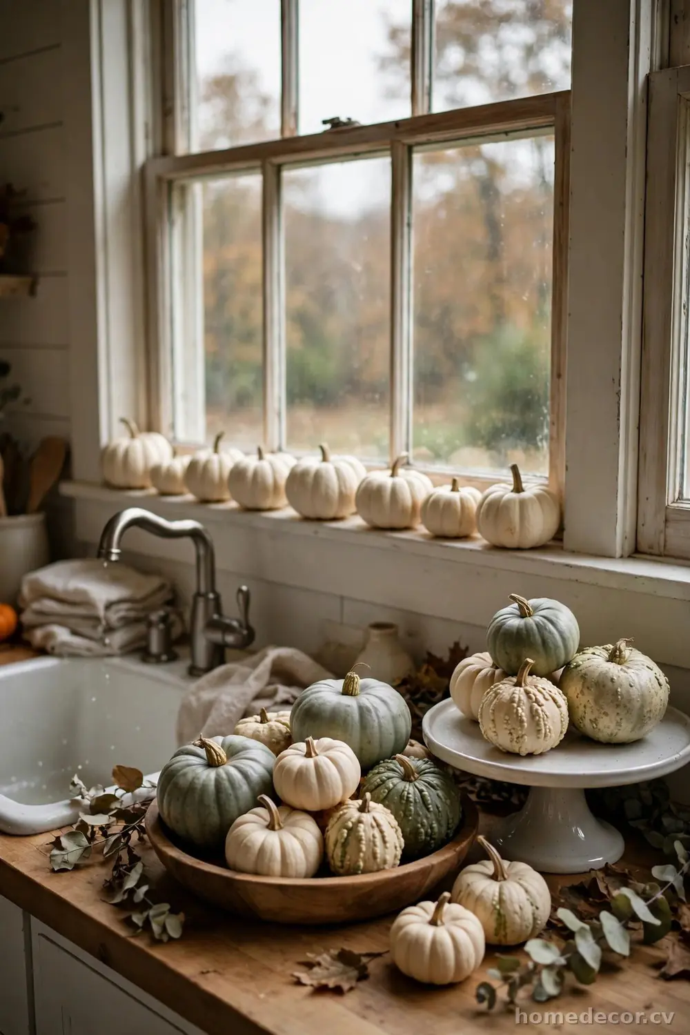 Cluster Mini Pumpkins on Counters and Sills