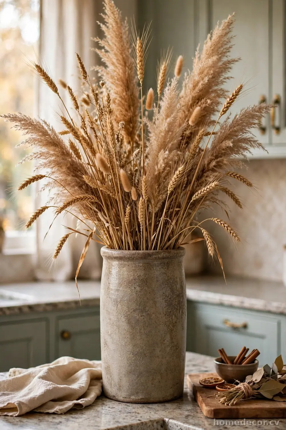 Arrange Dried Wheat and Pampas in Tall Vases