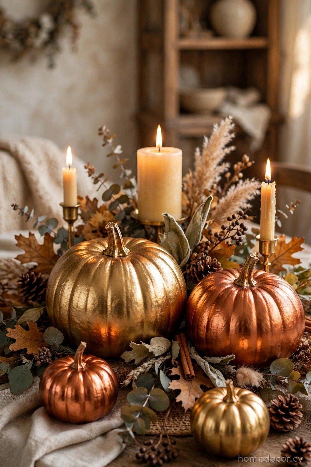 Metallic Gold and Copper Pumpkins