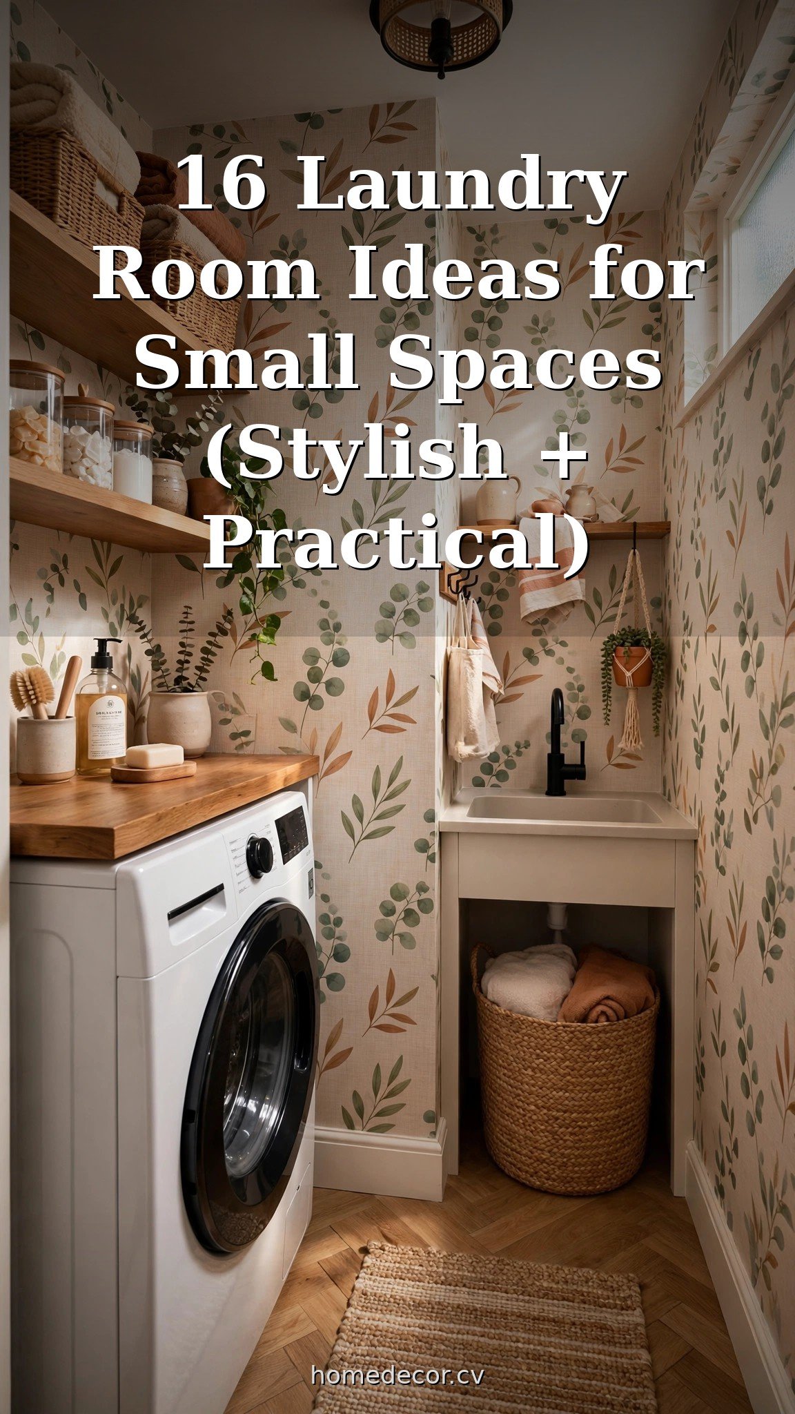Pinterest pin: 16 Laundry Room Ideas for Small Spaces (Stylish + Practical)