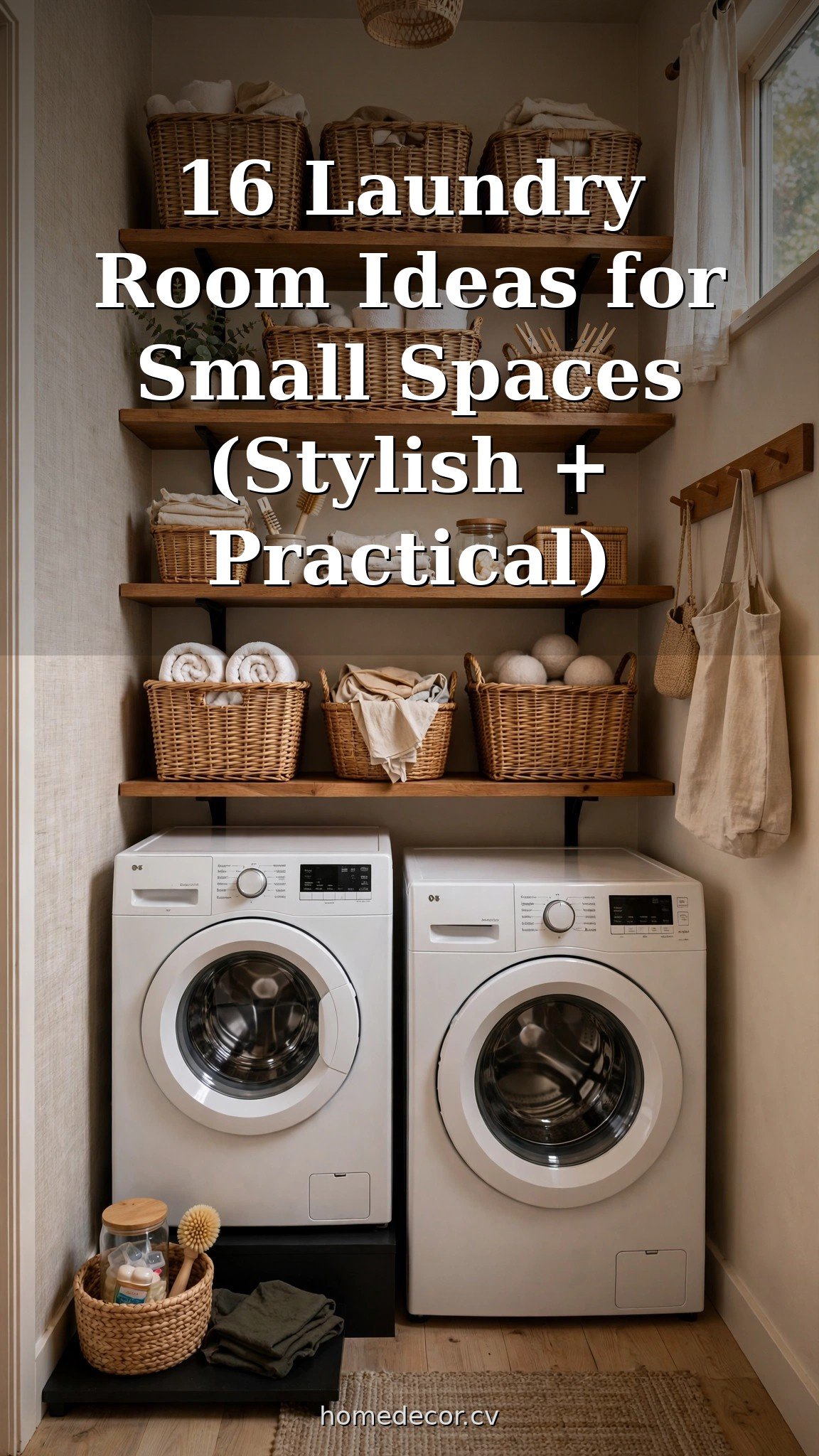 Pinterest pin: 16 Laundry Room Ideas for Small Spaces (Stylish + Practical)