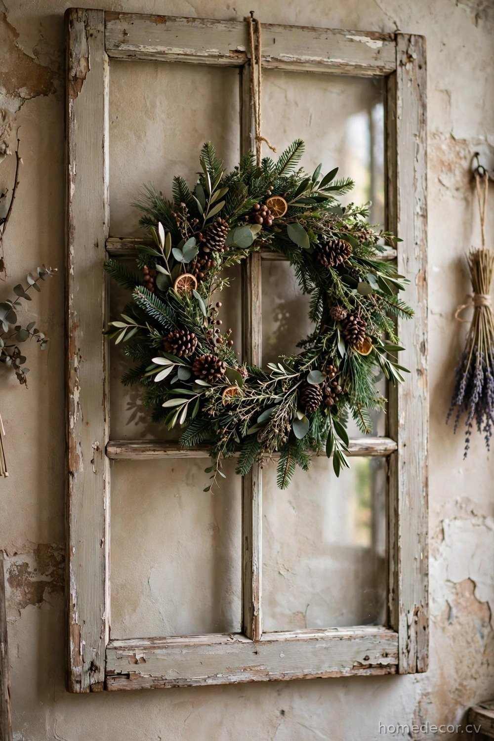 Old Window Frame as a Wreath Display