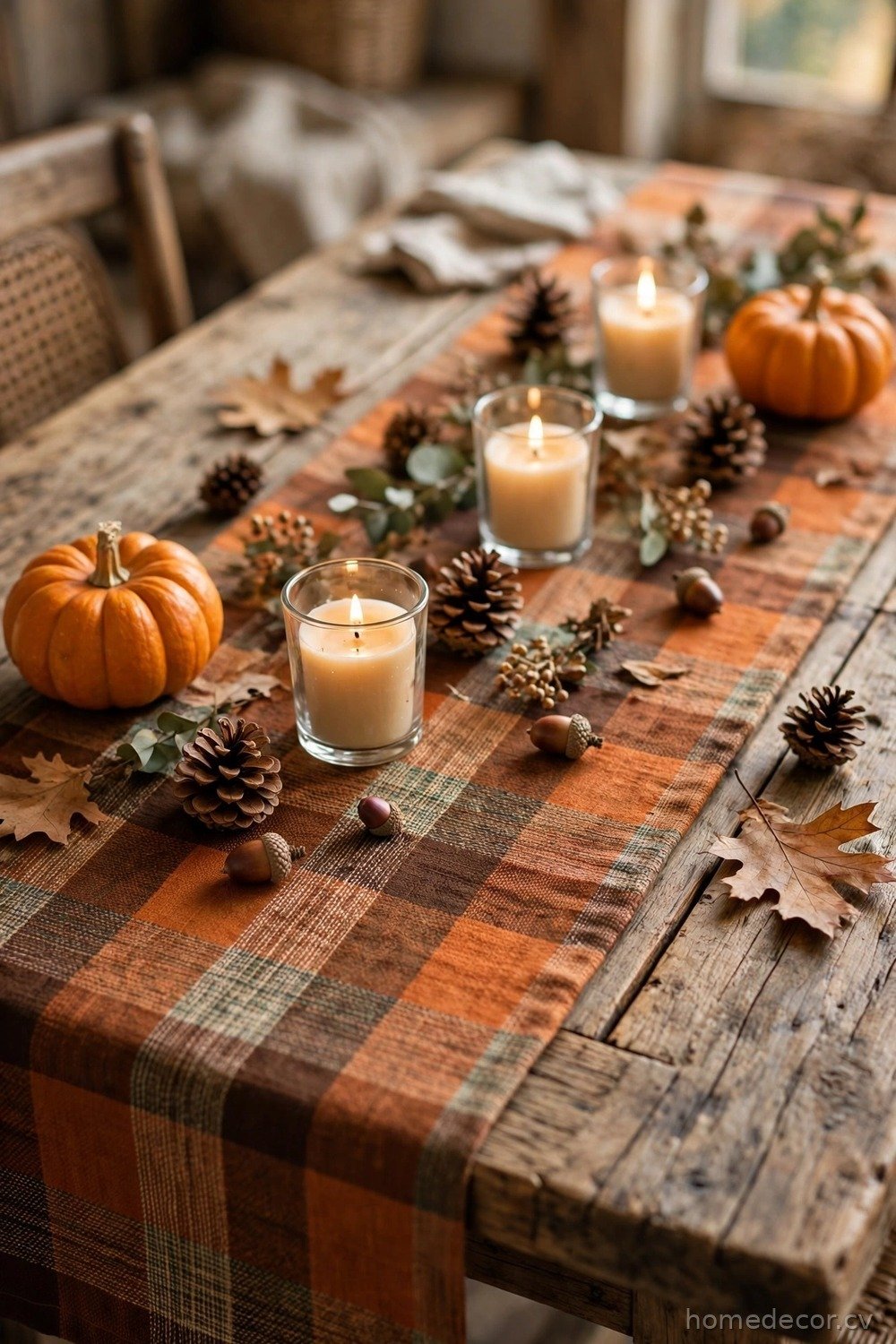 Plaid Runner with Pinecones