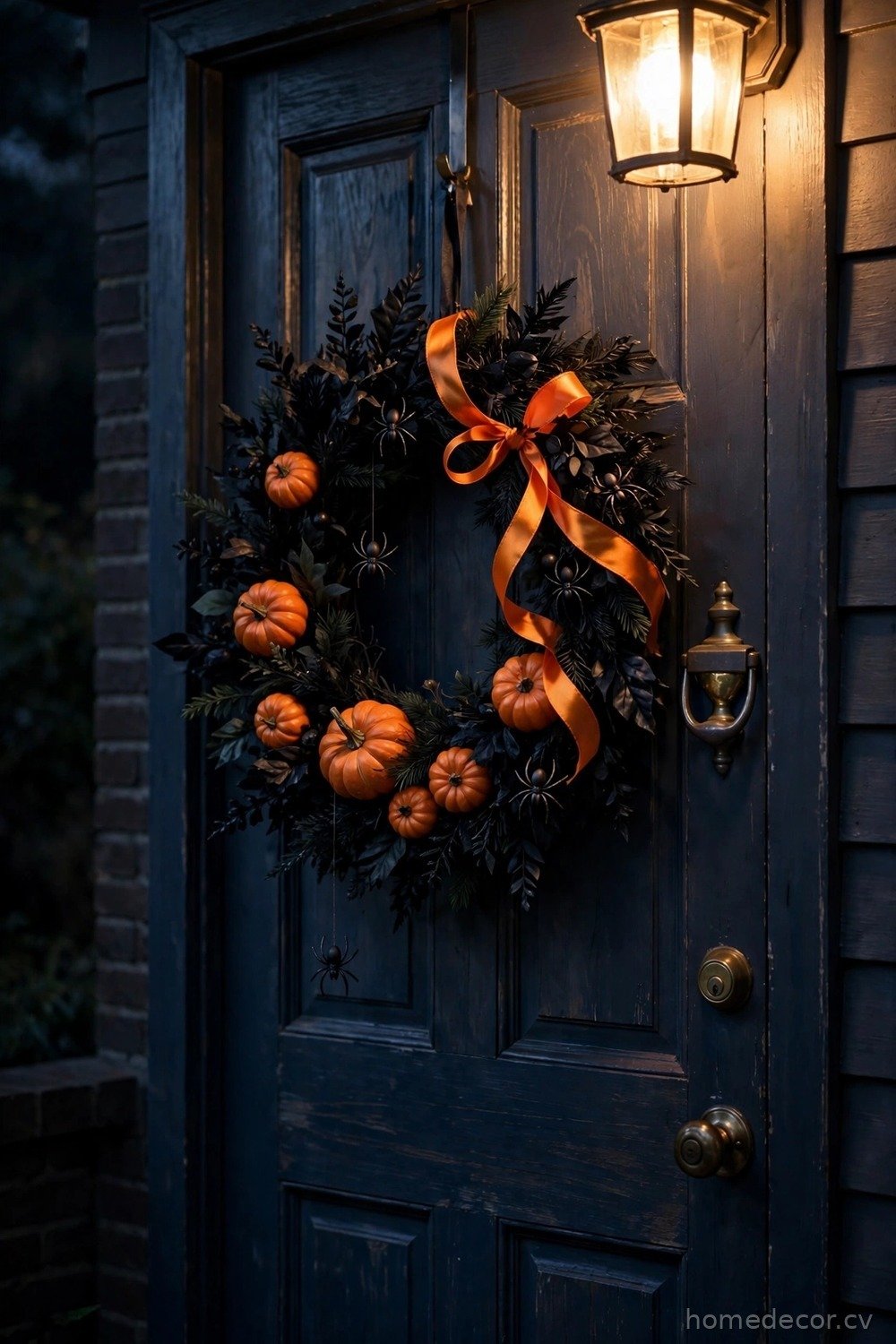 Spooky Black Wreath with Orange Accents