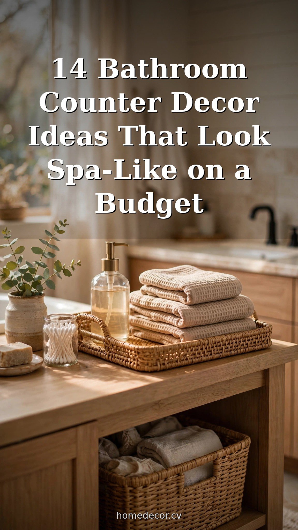 Pinterest pin: 14 Bathroom Counter Decor Ideas That Look Spa-Like on a Budget