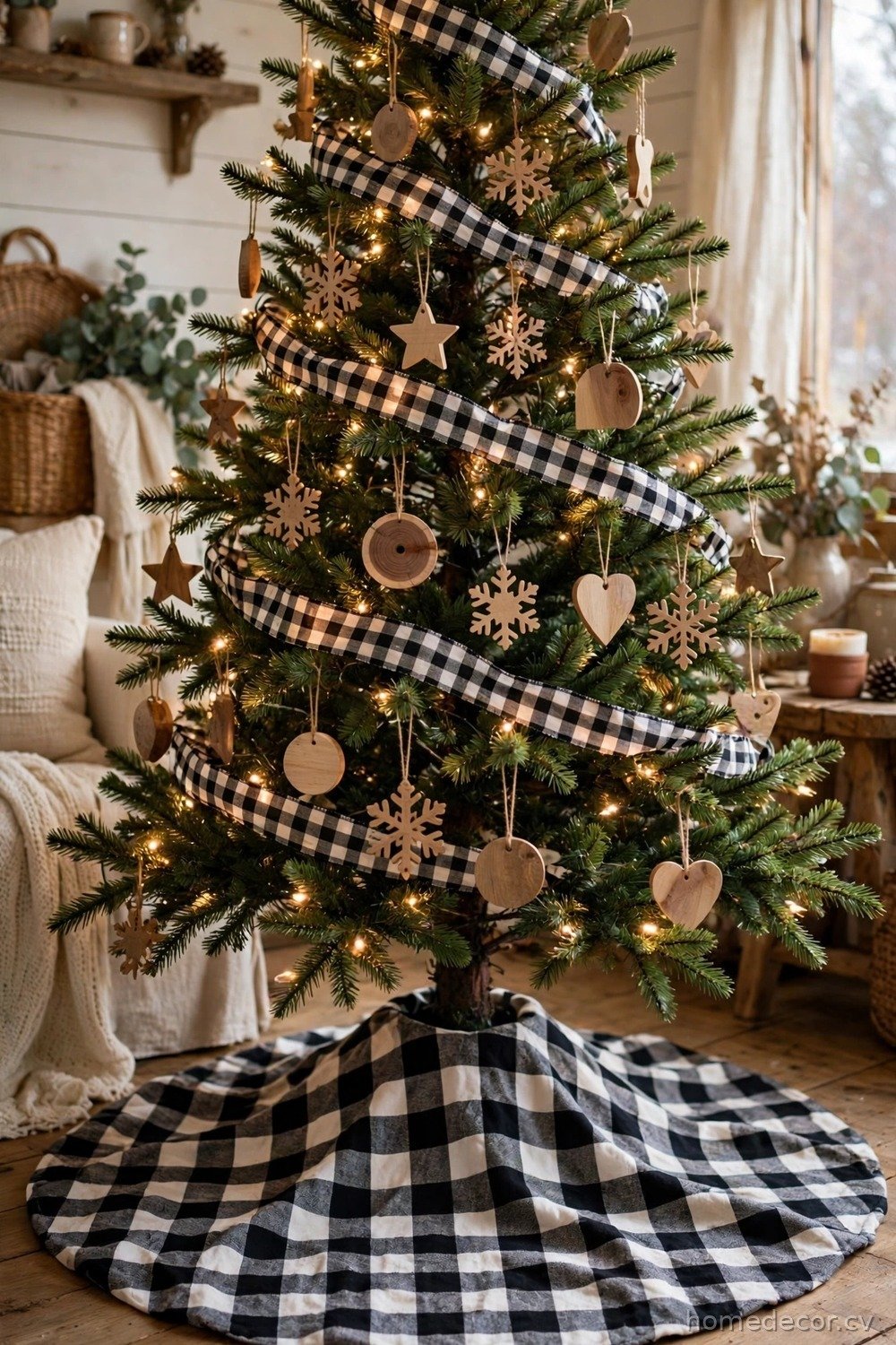 Buffalo Check Tree Skirt and Ribbon