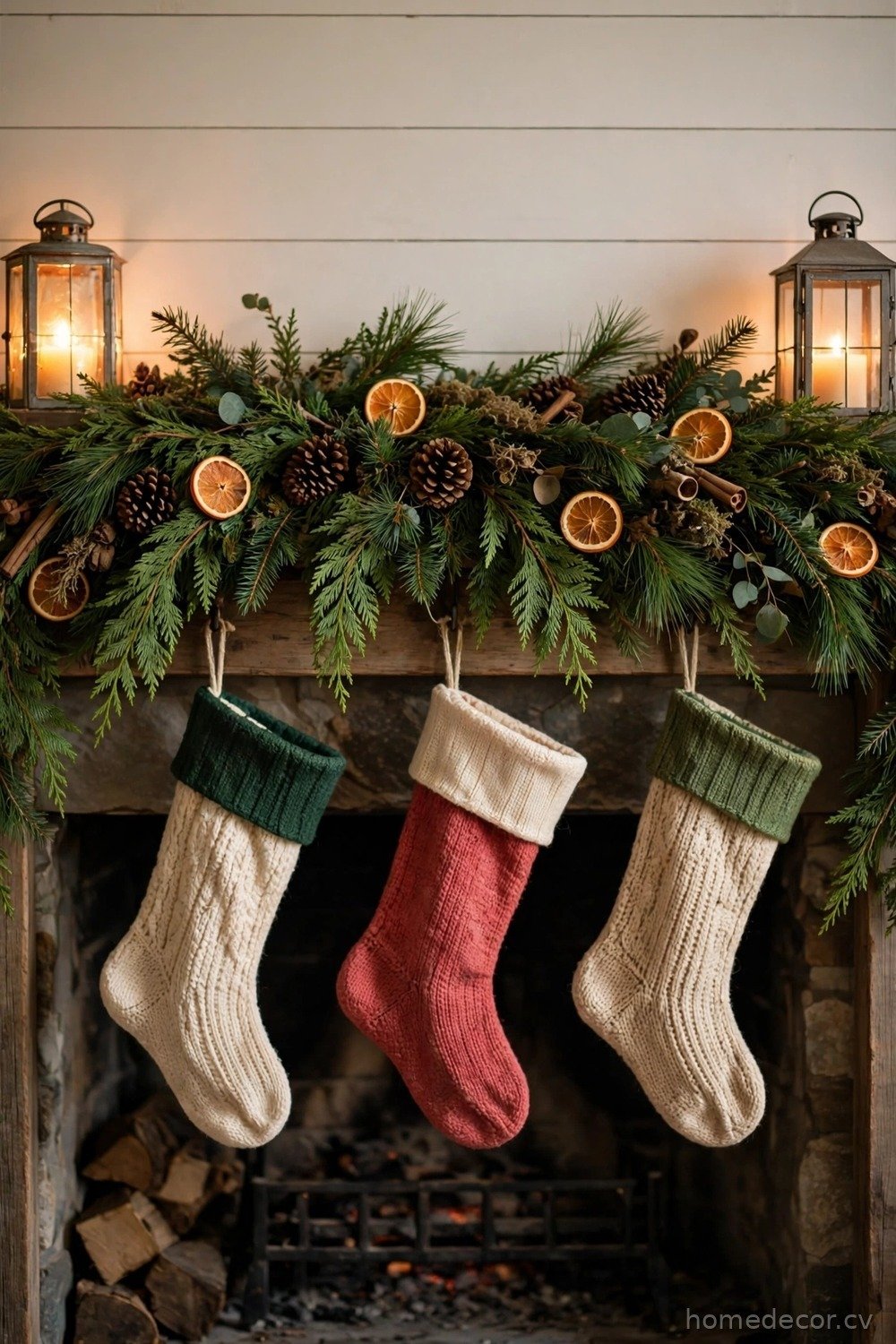 Farmhouse Mantel with Greenery Garland