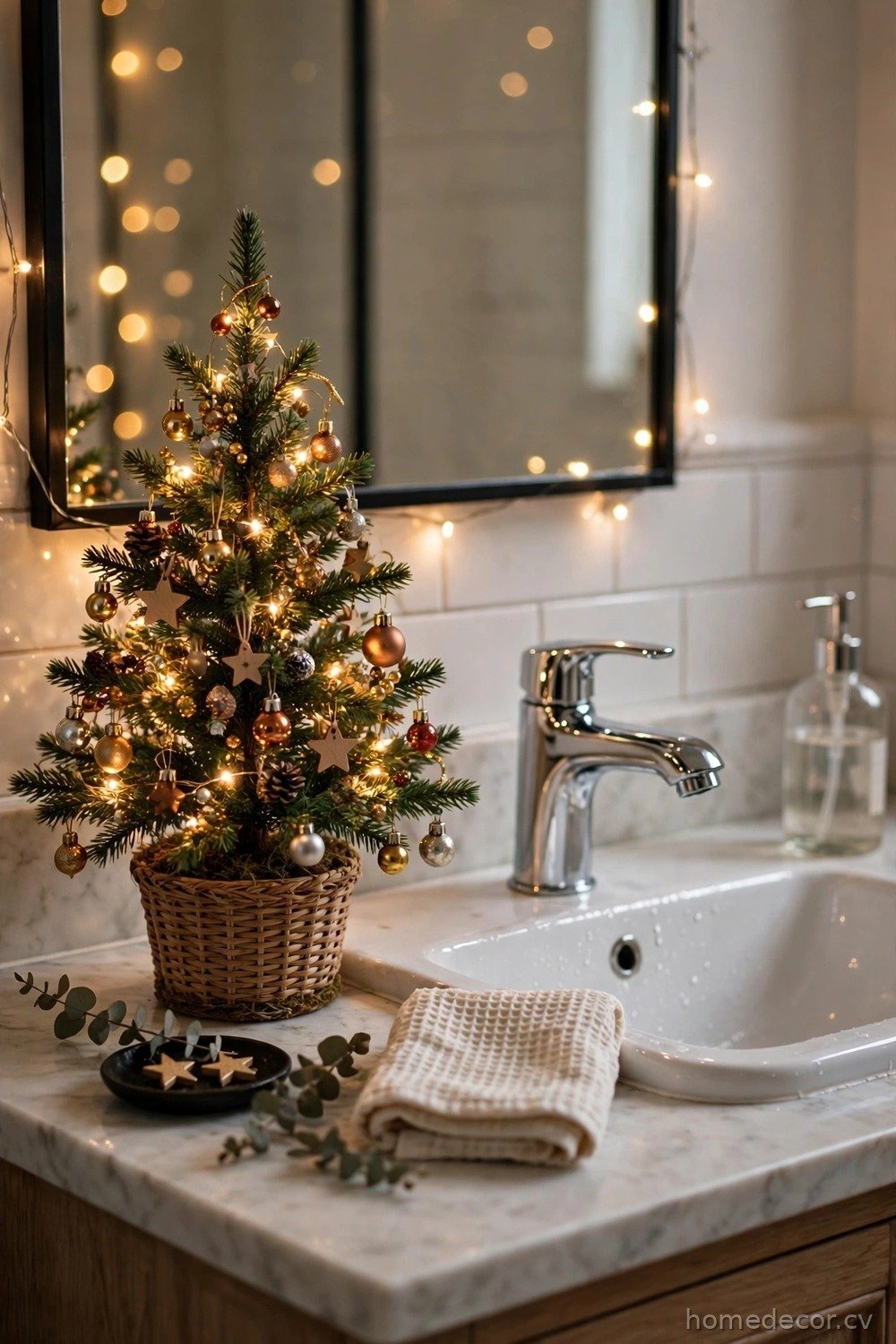Mini Christmas Tree on the Vanity