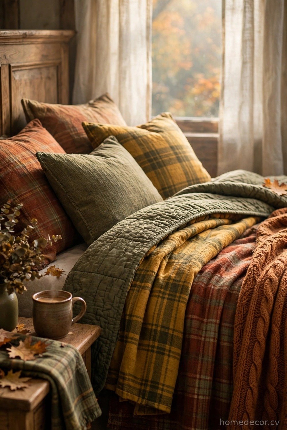 Layered Plaid and Flannel Bedding