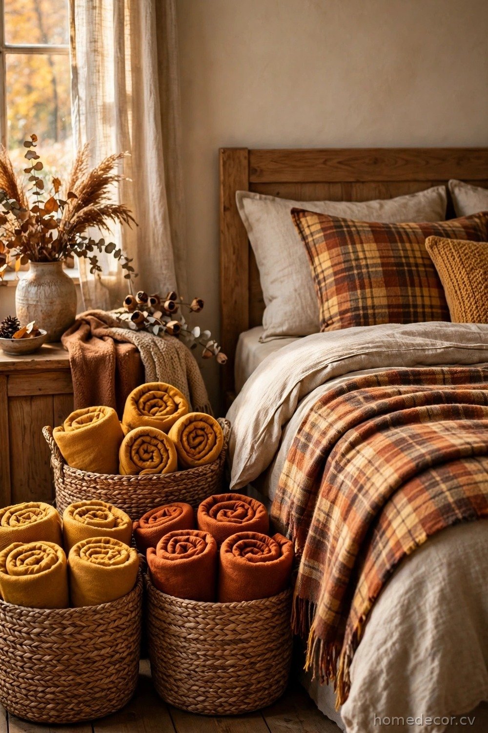 Basket Storage with Blankets and Throws