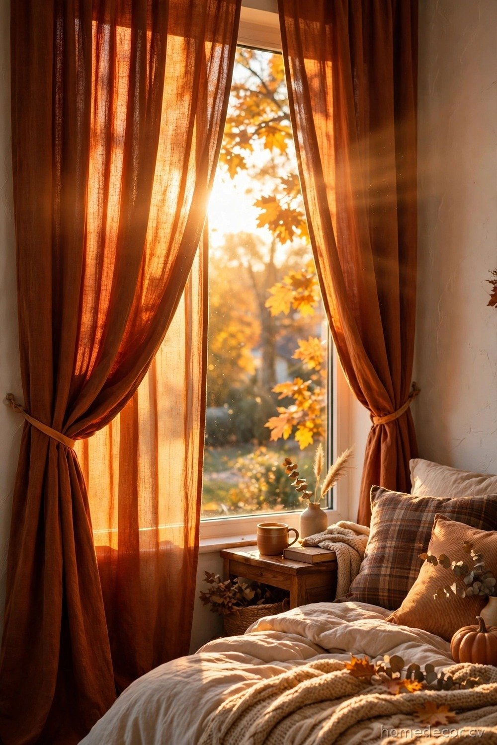Rust-Colored Curtains for Warmth