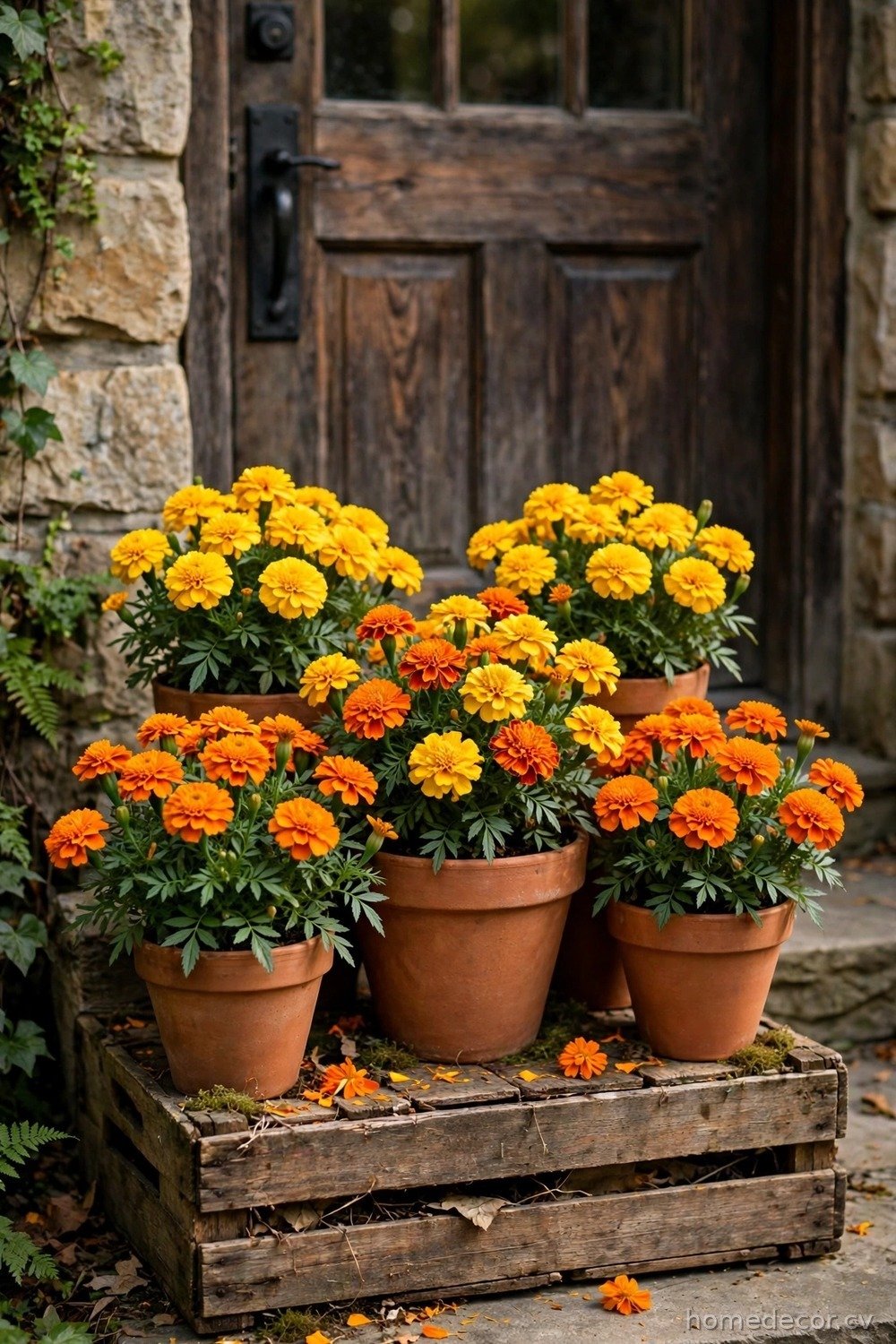 Terracotta Pot Marigold Display