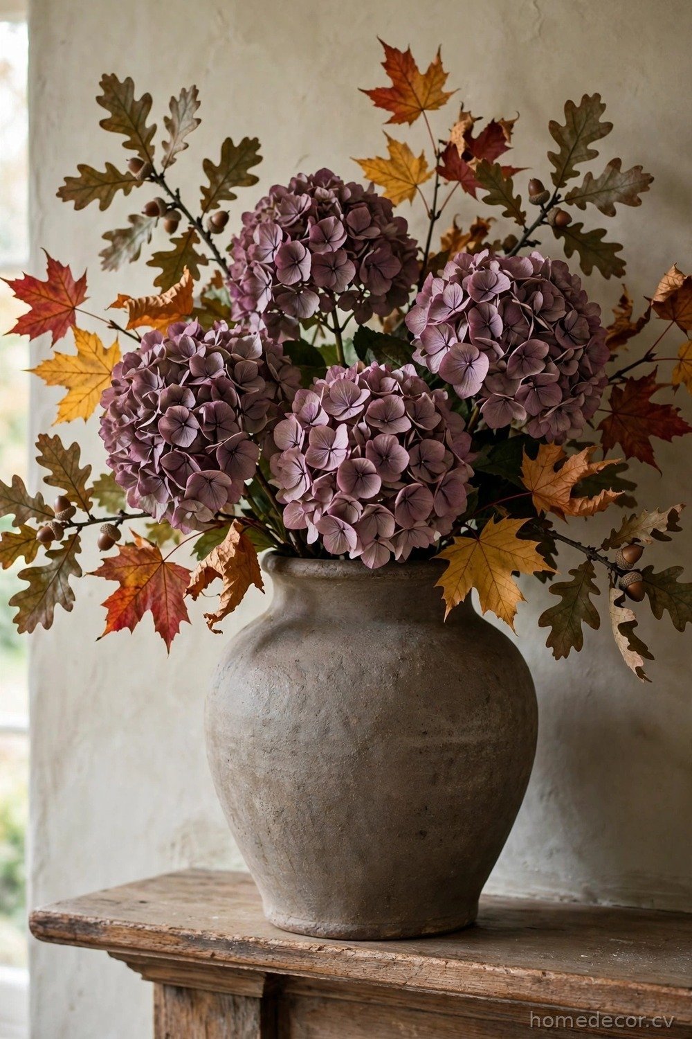 Fall Foliage and Hydrangea Arrangement