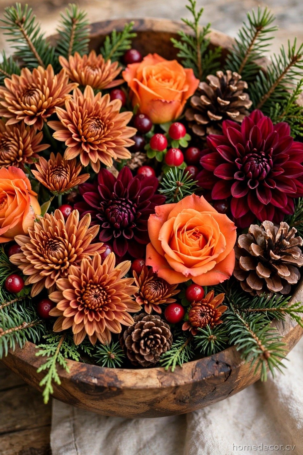 Cranberry and Pinecone Holiday Prelude Arrangement