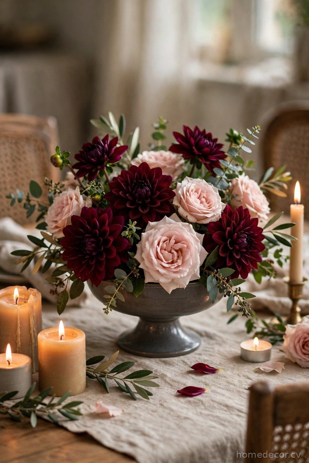 Dahlia and Rose Autumn Centerpiece