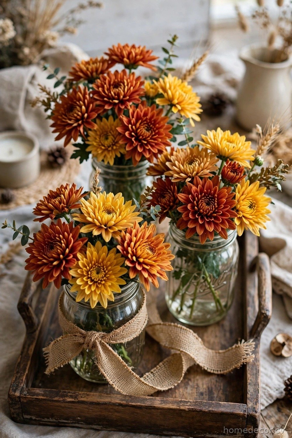 Rustic Mason Jar Mum Arrangement