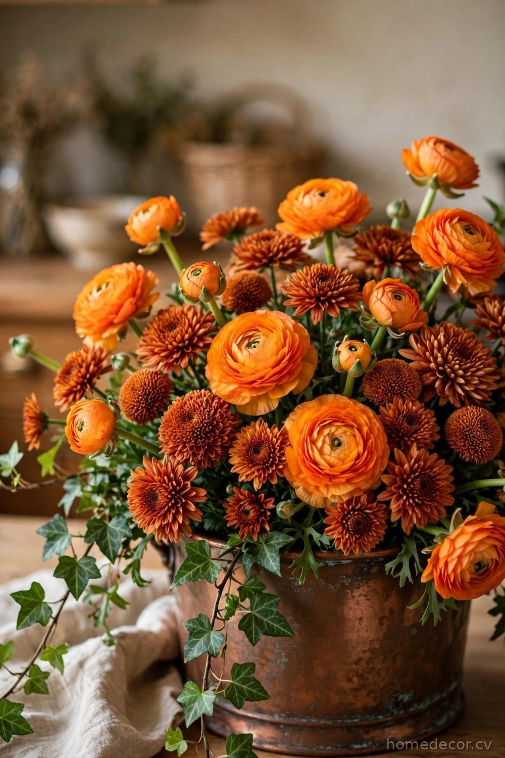 Copper Pot Fall Flower Arrangement