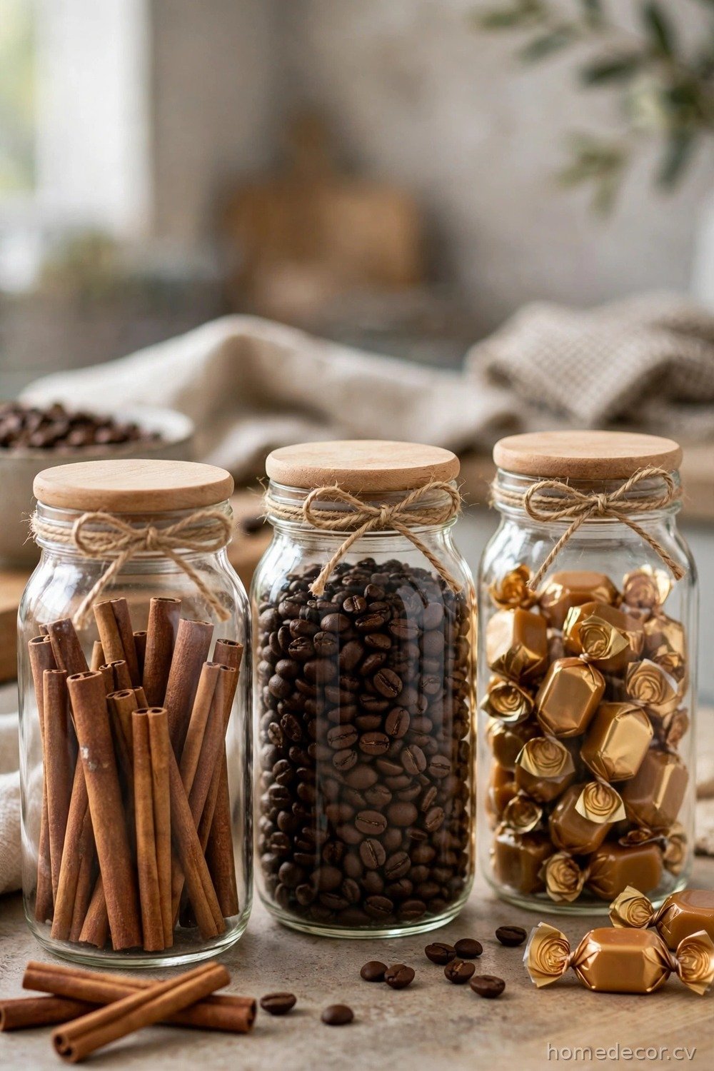 Glass Jars Filled with Fall Goodies