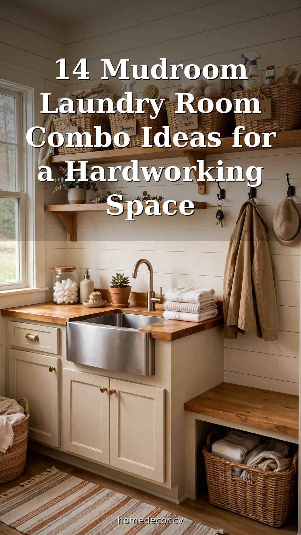 Pinterest pin: 14 Mudroom Laundry Room Combo Ideas for a Hardworking Space