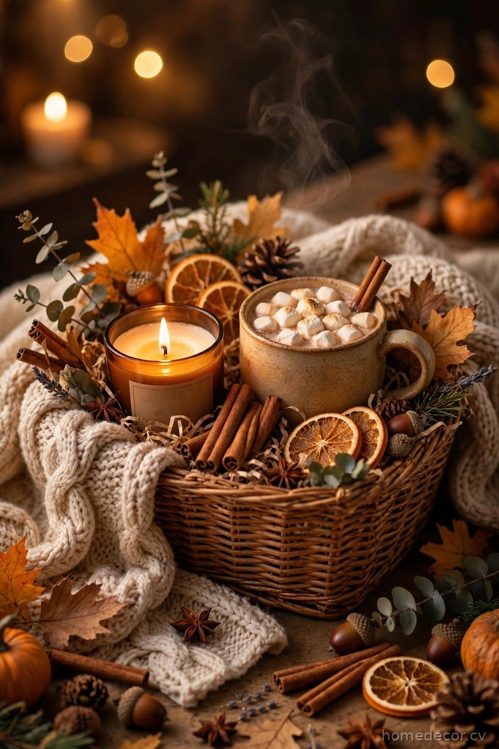 Cozy Candlelit Autumn Night Basket