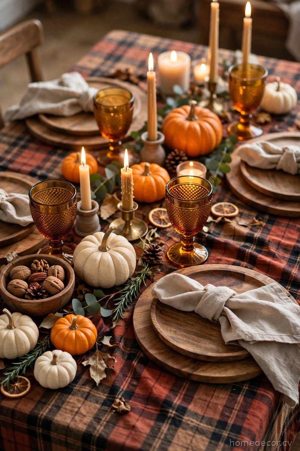 Cozy Plaid and Pumpkin Tablescape