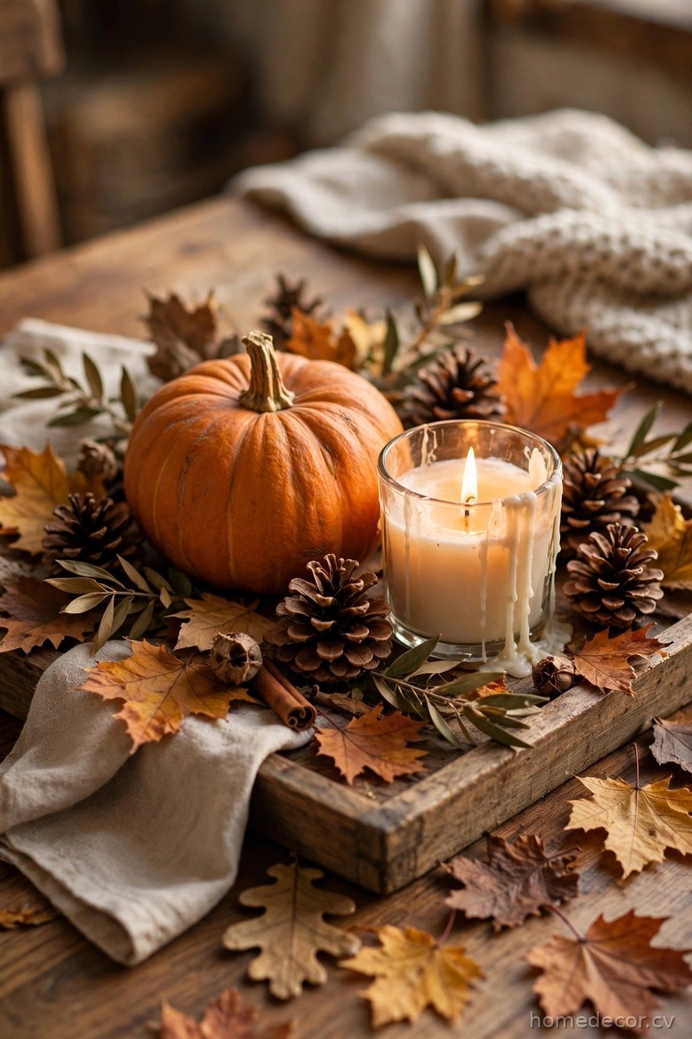 Rustic Pumpkin and Candle Centerpiece