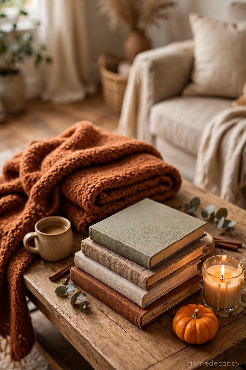 Warm Blanket and Book Coffee Table Corner