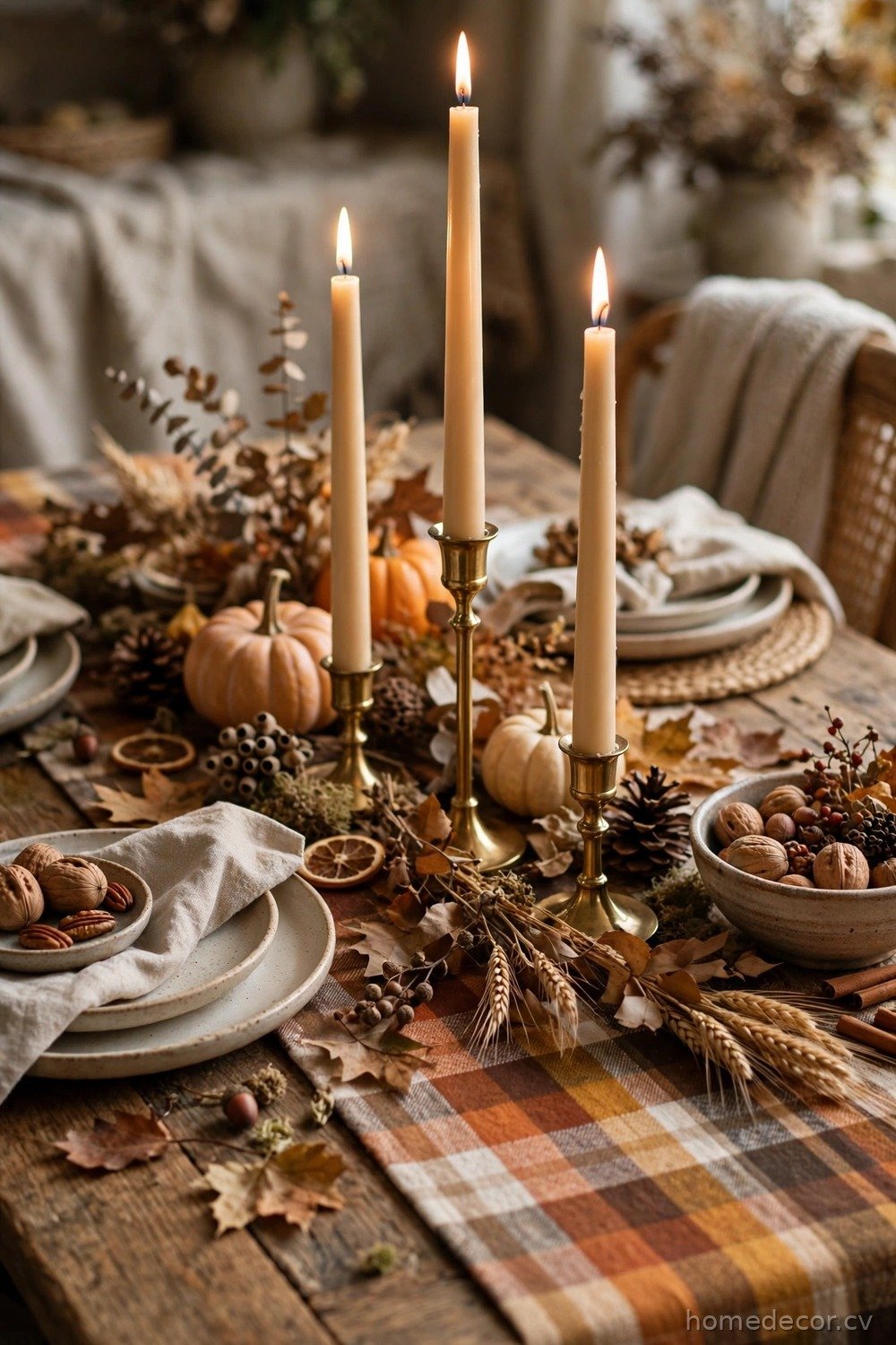 Cozy Plaid Runner with Taper Candles
