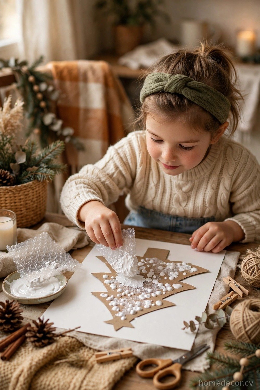 Bubble Wrap Snowy Tree Painting