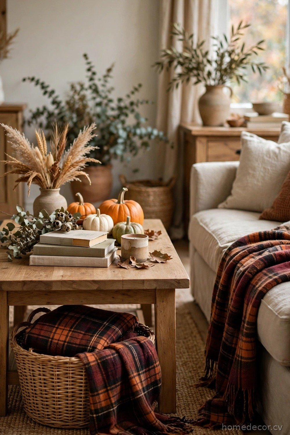 Plaid Throw and Basket Side Styling
