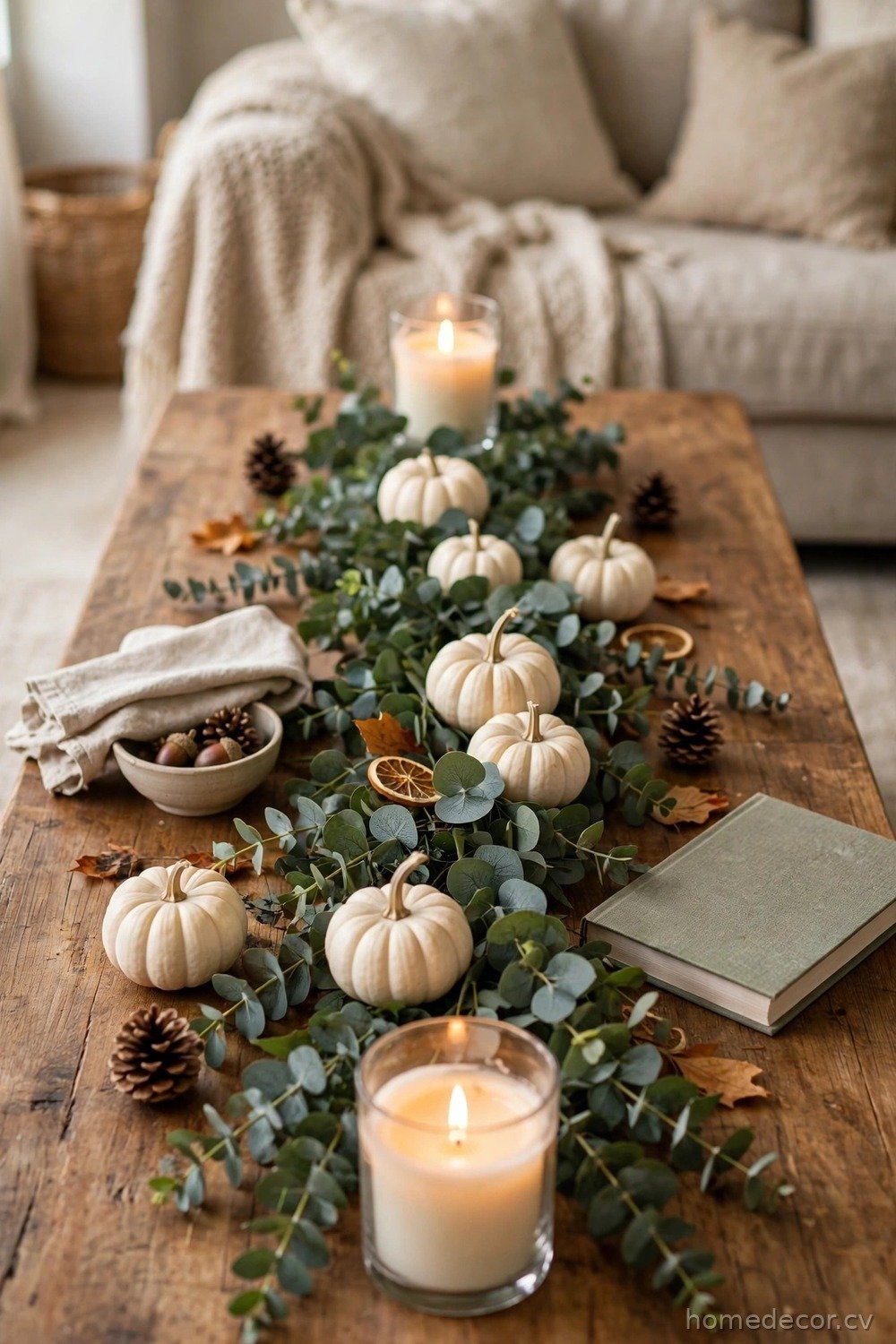 Eucalyptus and Pumpkin Garland Runner