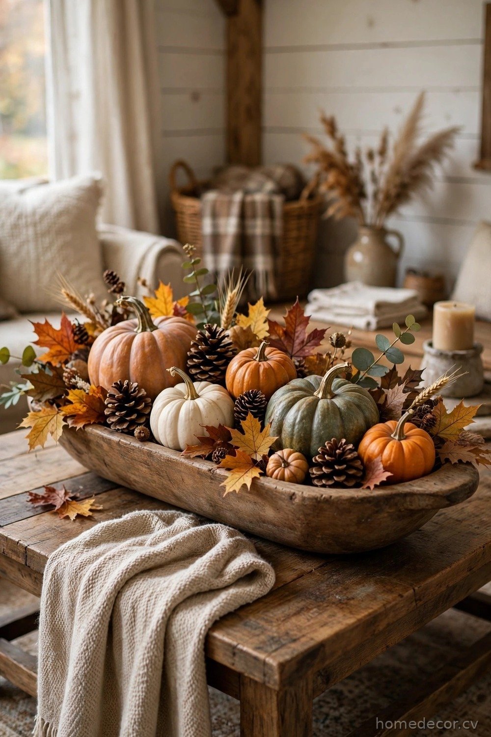 Farmhouse Dough Bowl Fall Centerpiece
