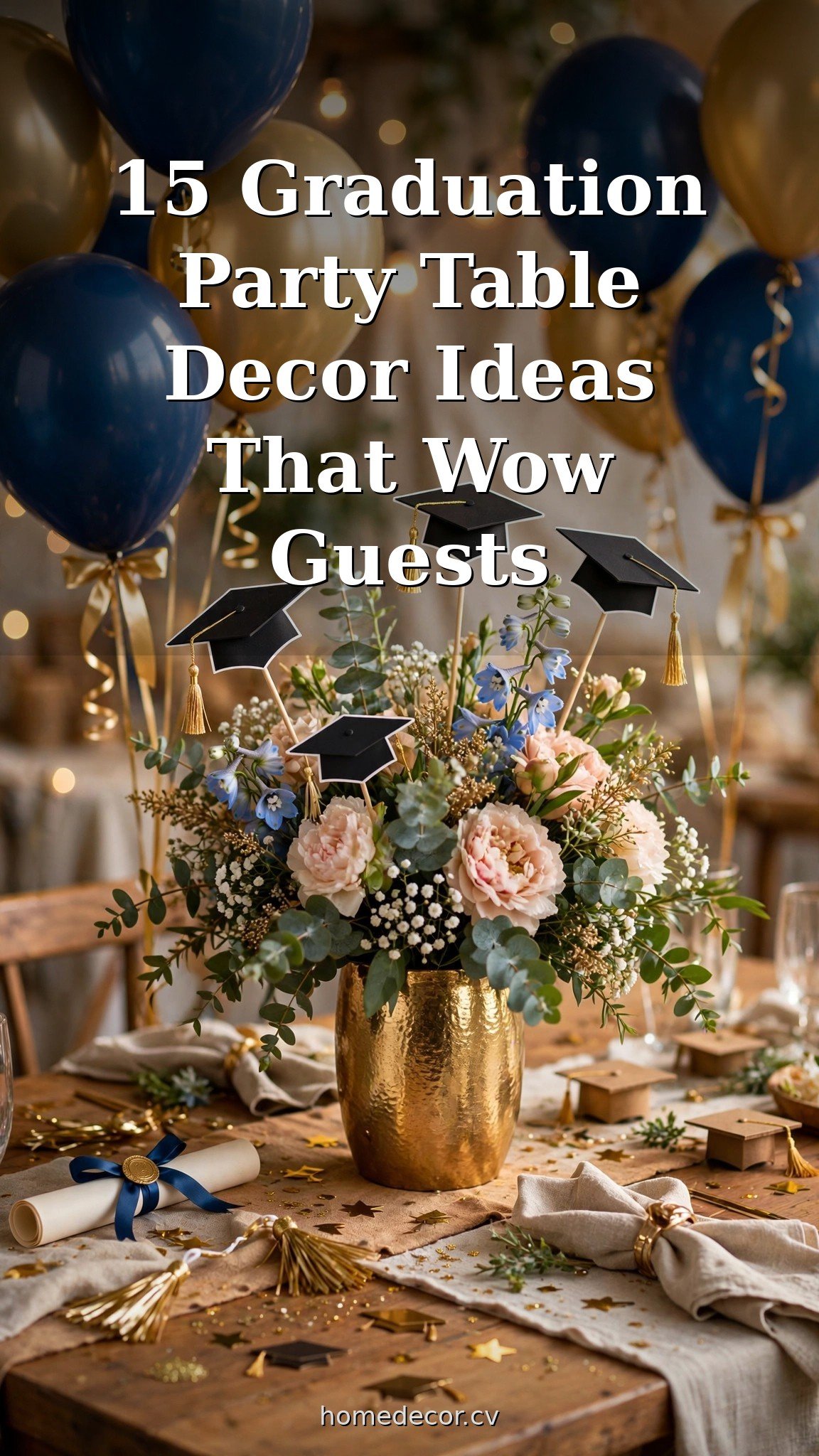 Pinterest pin: 15 Graduation Party Table Decor Ideas That Wow Guests