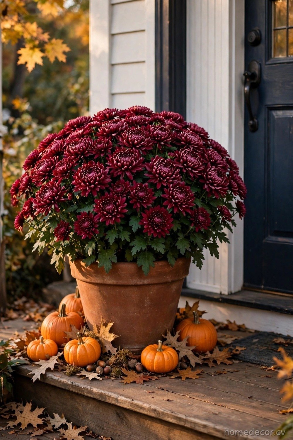 Classic Mum and Pumpkin Front Porch Planter