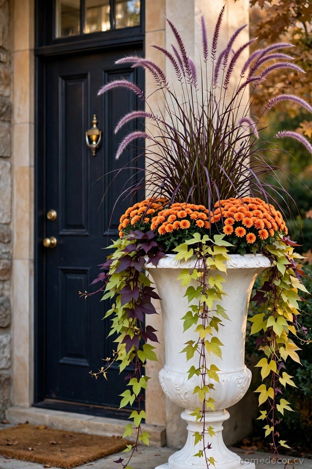 Tall Urn Planter with Ornamental Grass
