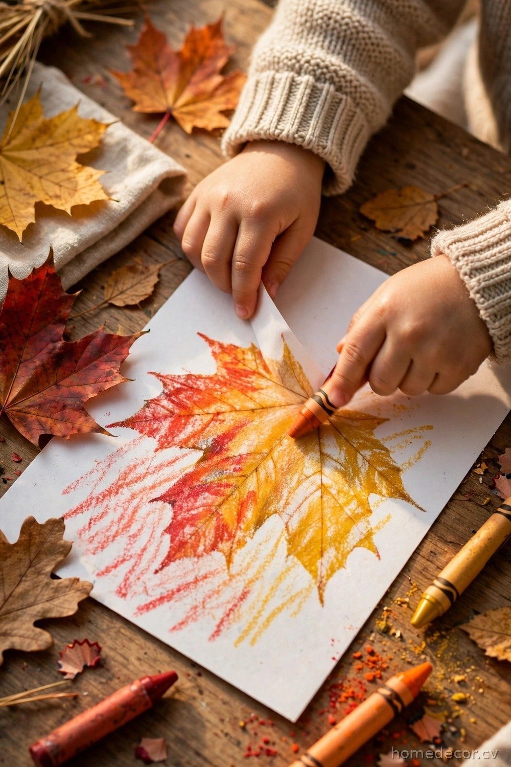 Leaf Rubbing Art with Crayons