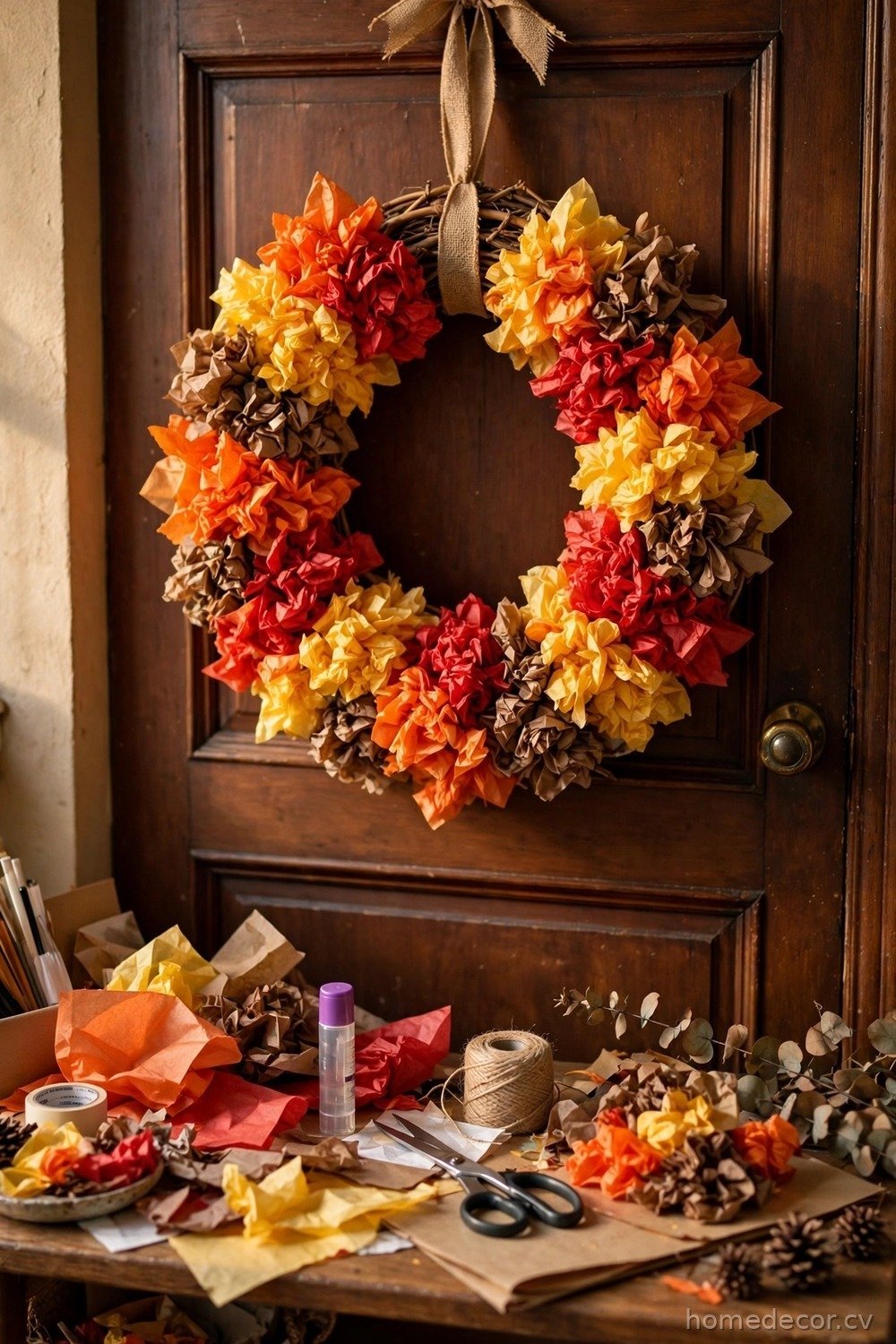 Tissue Paper Autumn Wreath