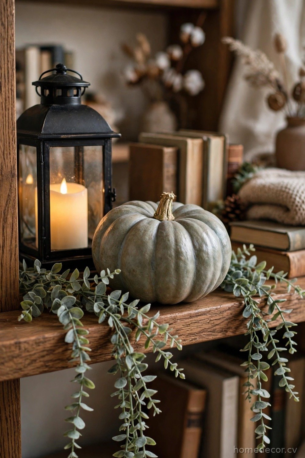 Pumpkin and Lantern Shelf Trio