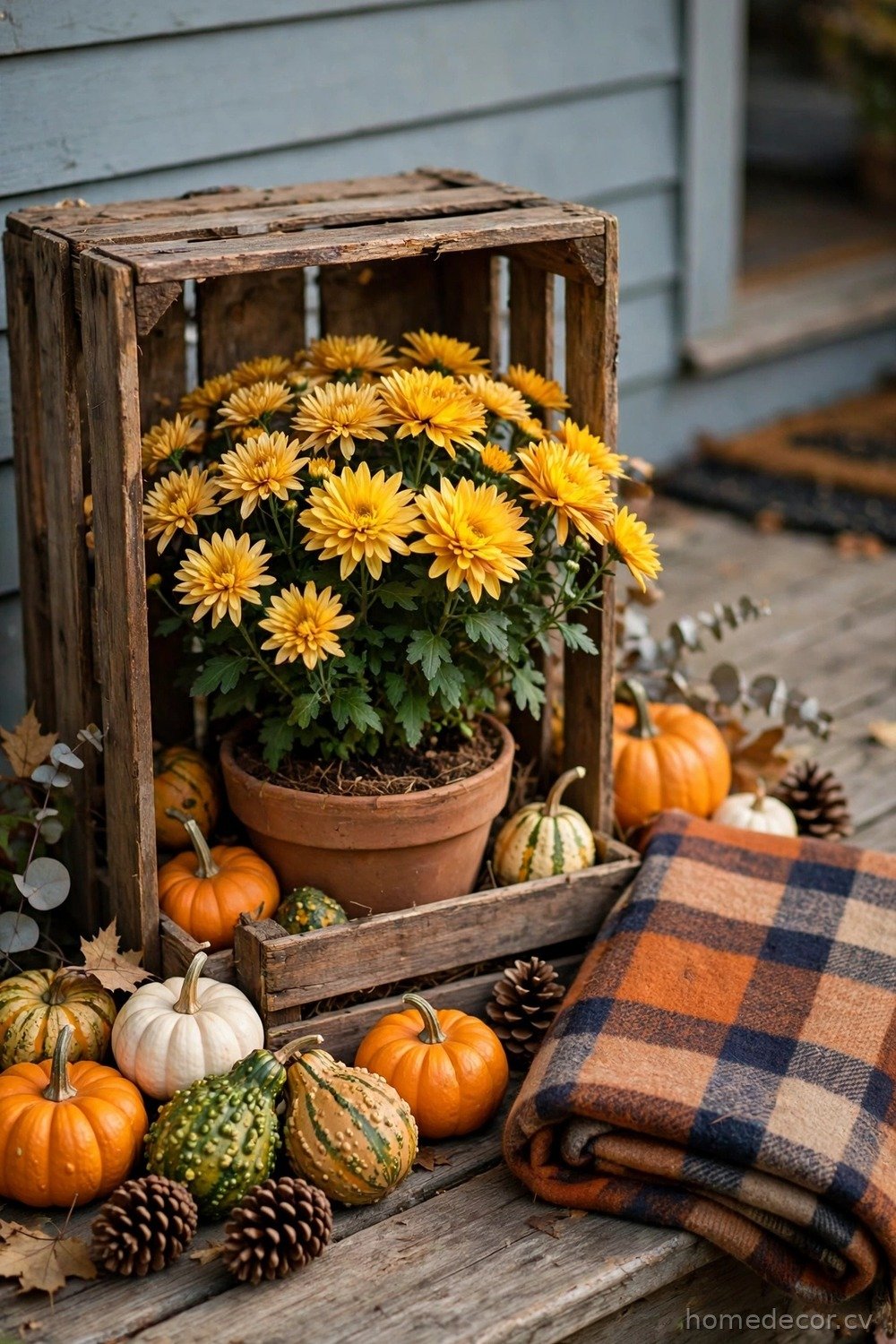 Rustic Wooden Crate and Mum Display