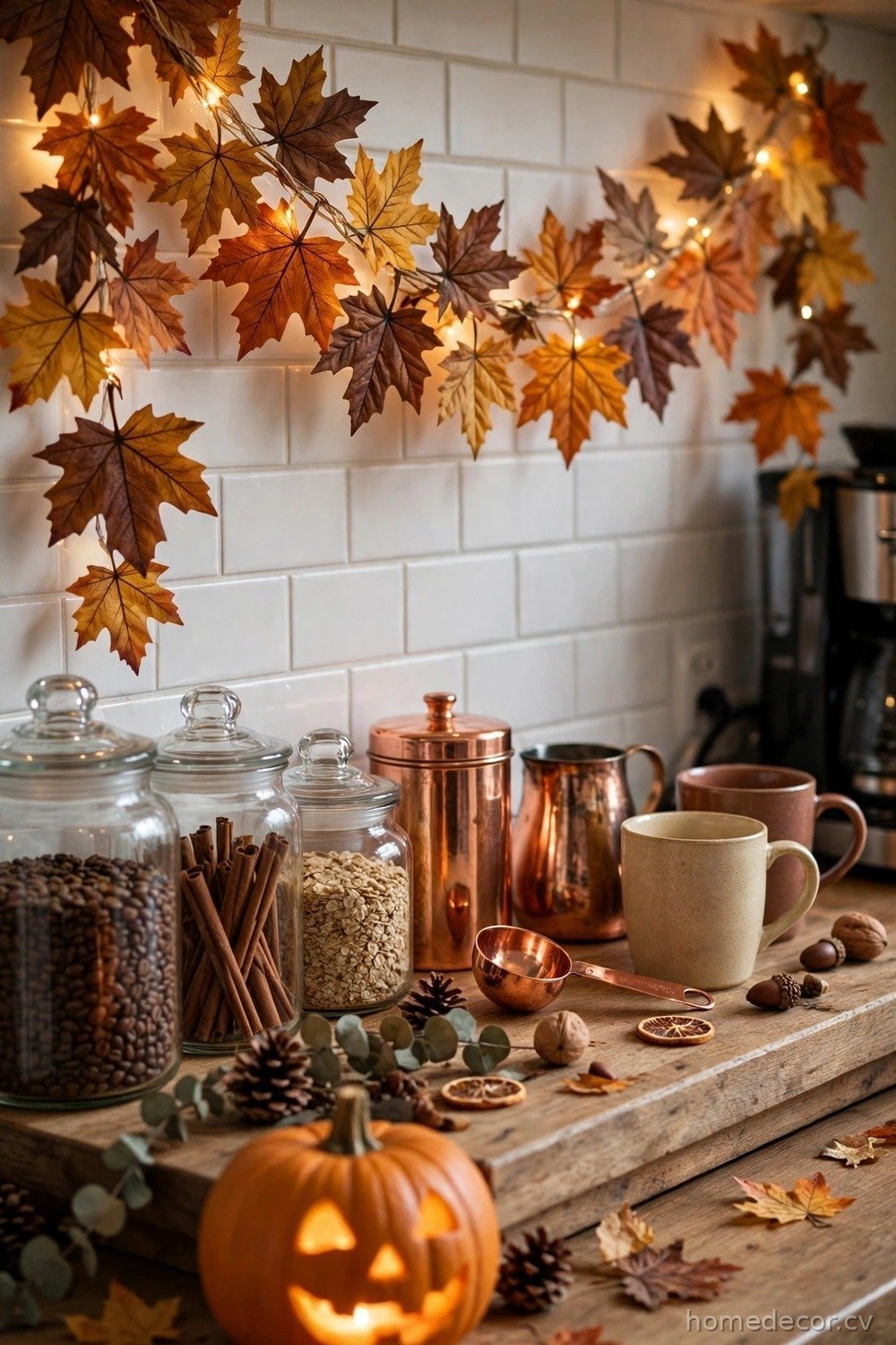 Fall Garland and Fairy Light Coffee Station