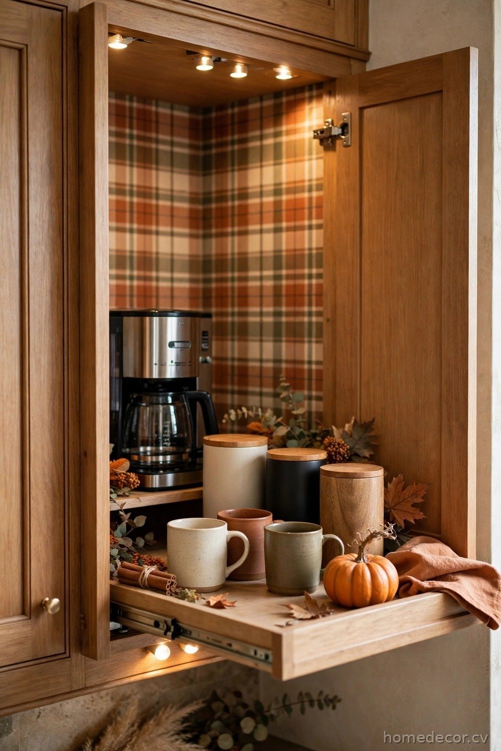 Hidden Cabinet Coffee Station Behind Closed Doors