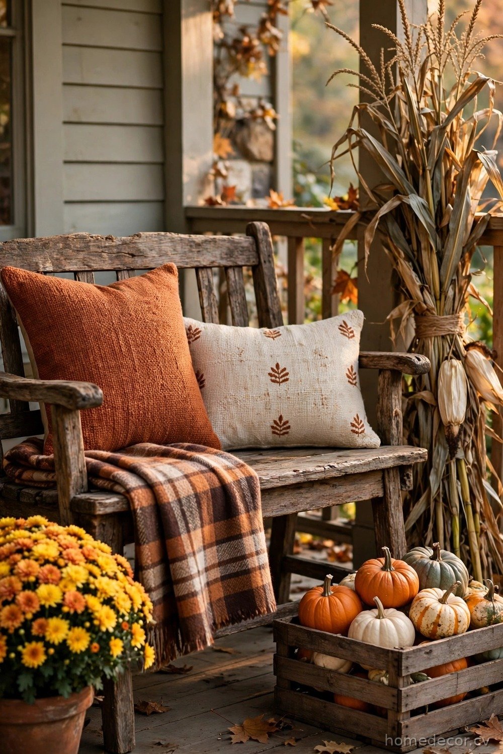 Set Up a Rustic Bench with Harvest Accents