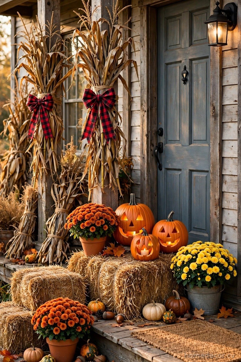 Use Hay Bales and Cornstalks for Height