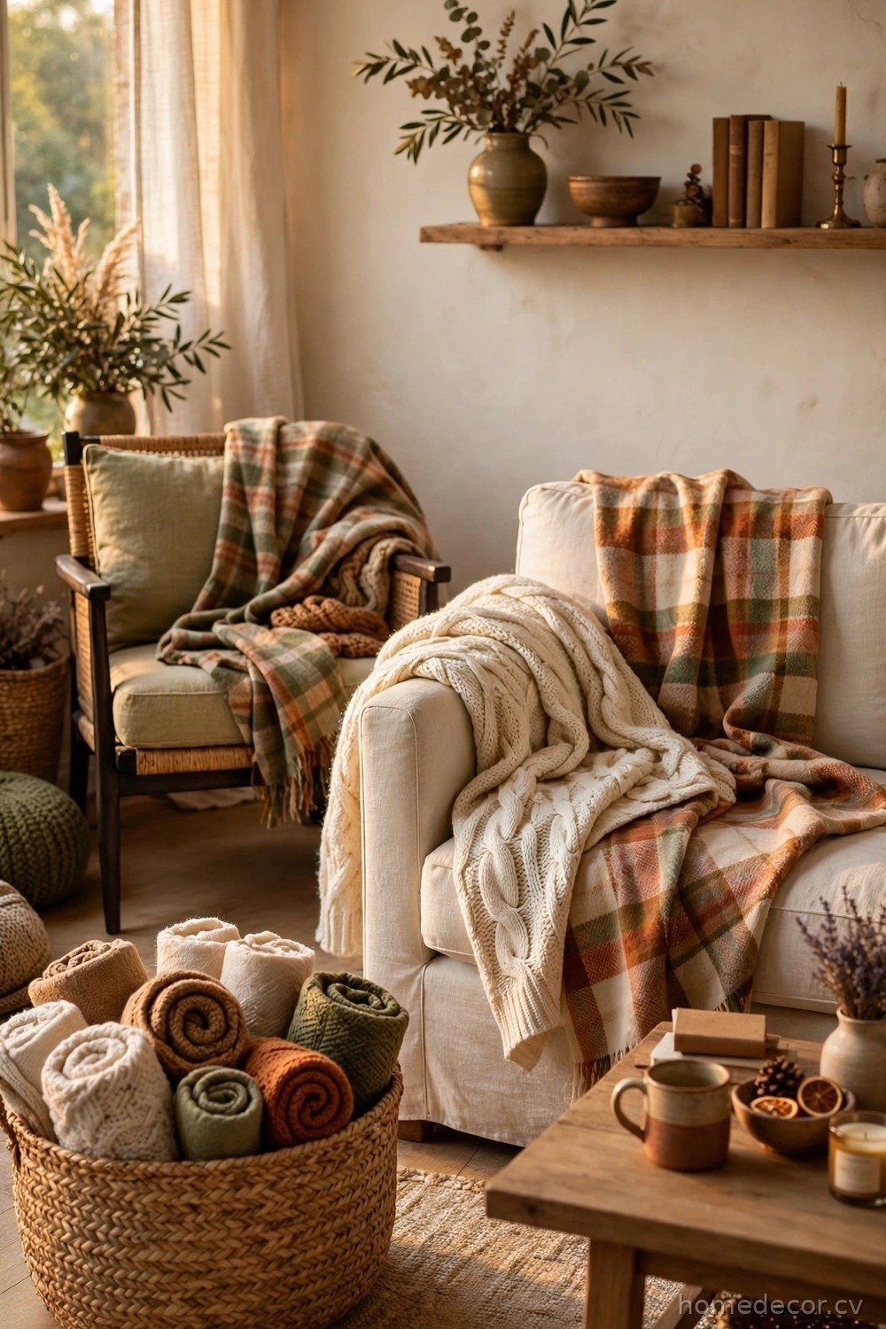 Cozy Living Room Throw Blanket Display
