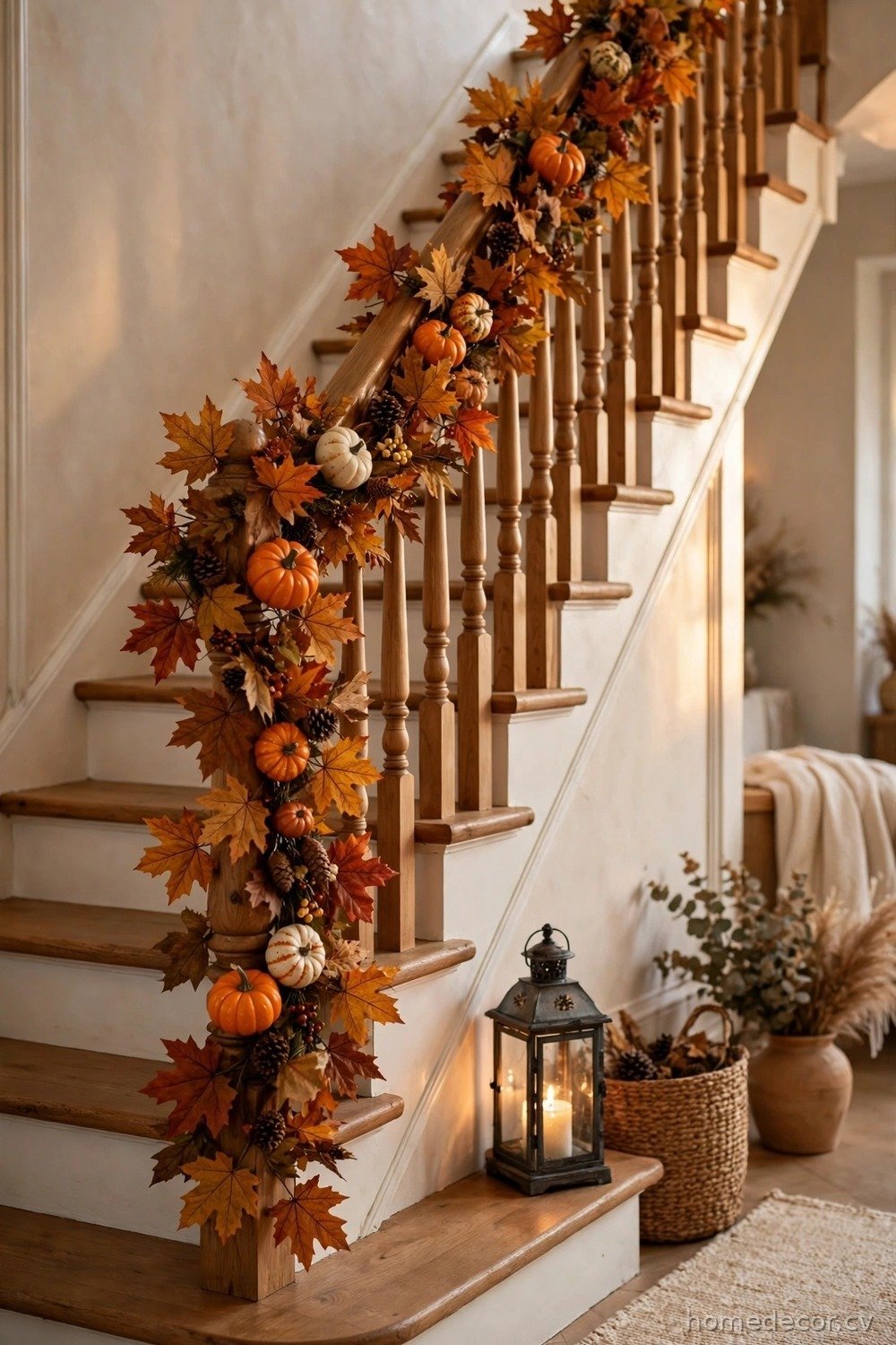 Staircase Garland With Dried Leaves