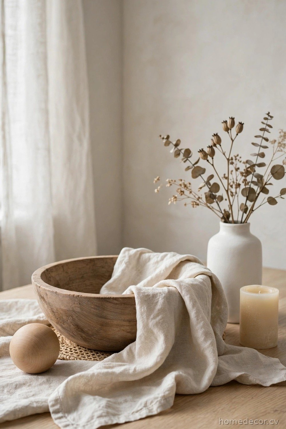 Minimalist Neutral Dough Bowl With Linen