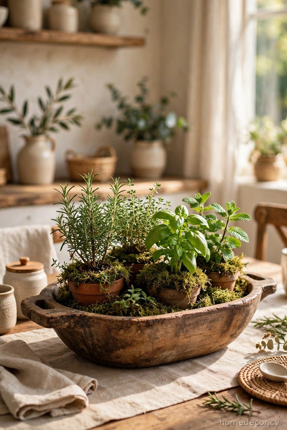 Garden Herb Dough Bowl For Dining
