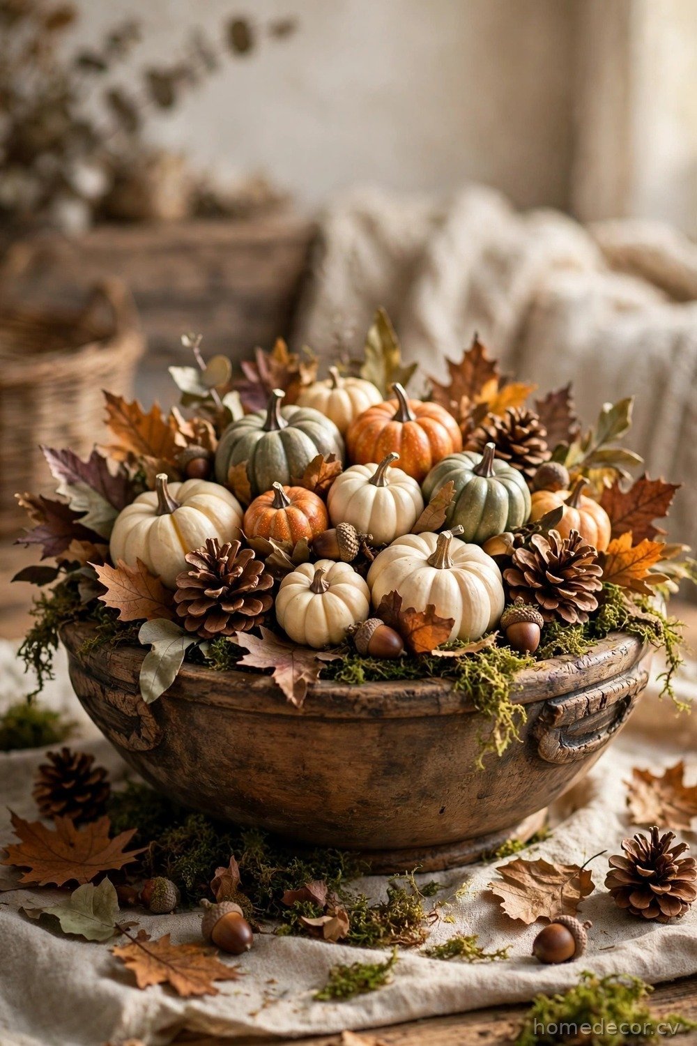 Fall Pumpkin and Pinecone Dough Bowl